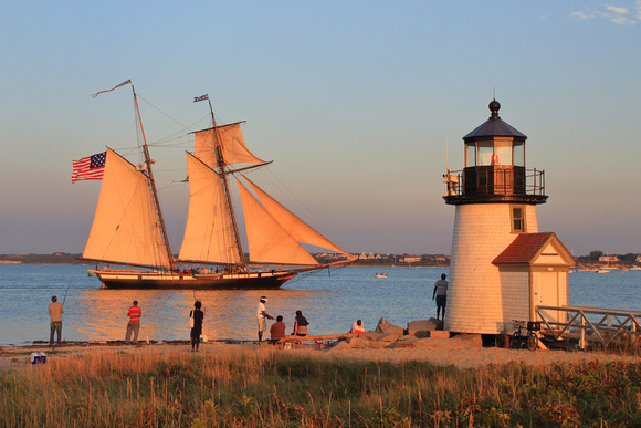 Brant Point Lighthouse and Tall Ship Nantucket Harbor