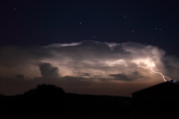Thunderstorm Cell and Lightning at Night