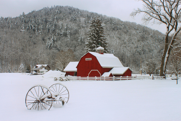 Mohawk Trail Red Barn in Winter