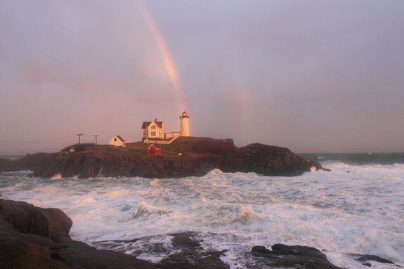 Nubble Lighthouse Rainbow Sunset Surf