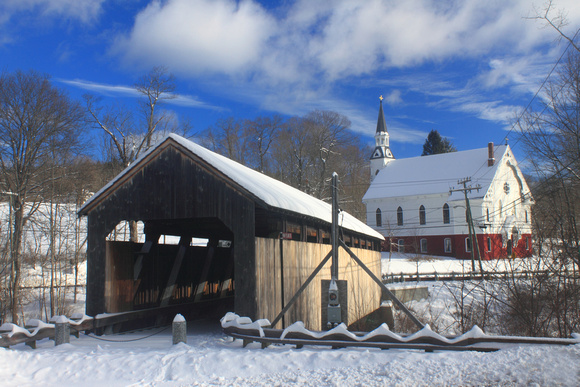 Conway Burkeville Covered Bridge and Church Winter