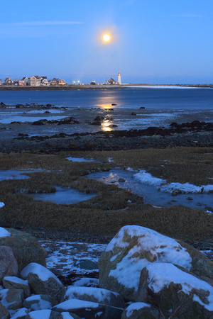 Scituate Lighthouse Winter Full Moon