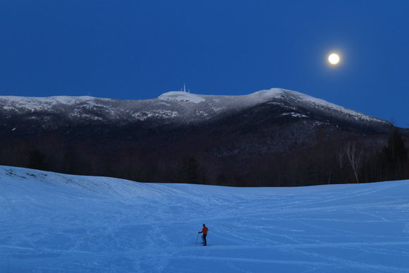 Mount Mansfield Moon and Skiier