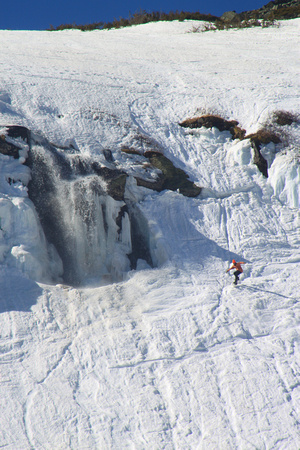 Mount Washington Tuckermans Ravine Waterfall and Snowboarder