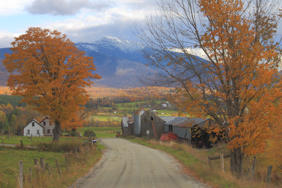 Mount Mansfield and Country Road in Autumn