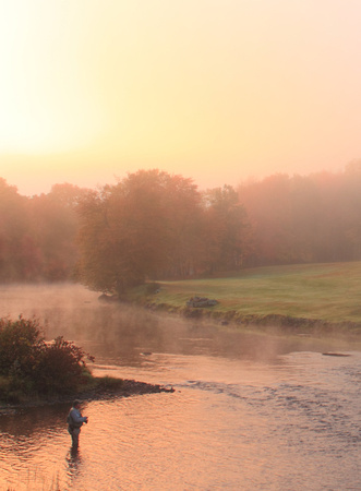Millers River Fisherman Fog Sunrise vert