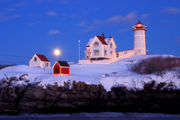 Nubble Lighthouse Holiday Lights and Moonrise