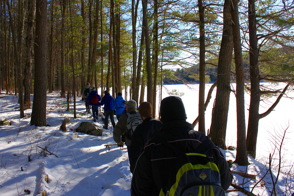 Winter Hikers at Pond