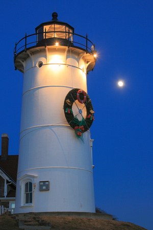 Nobska Lighthouse Holiday Wreath and Moon